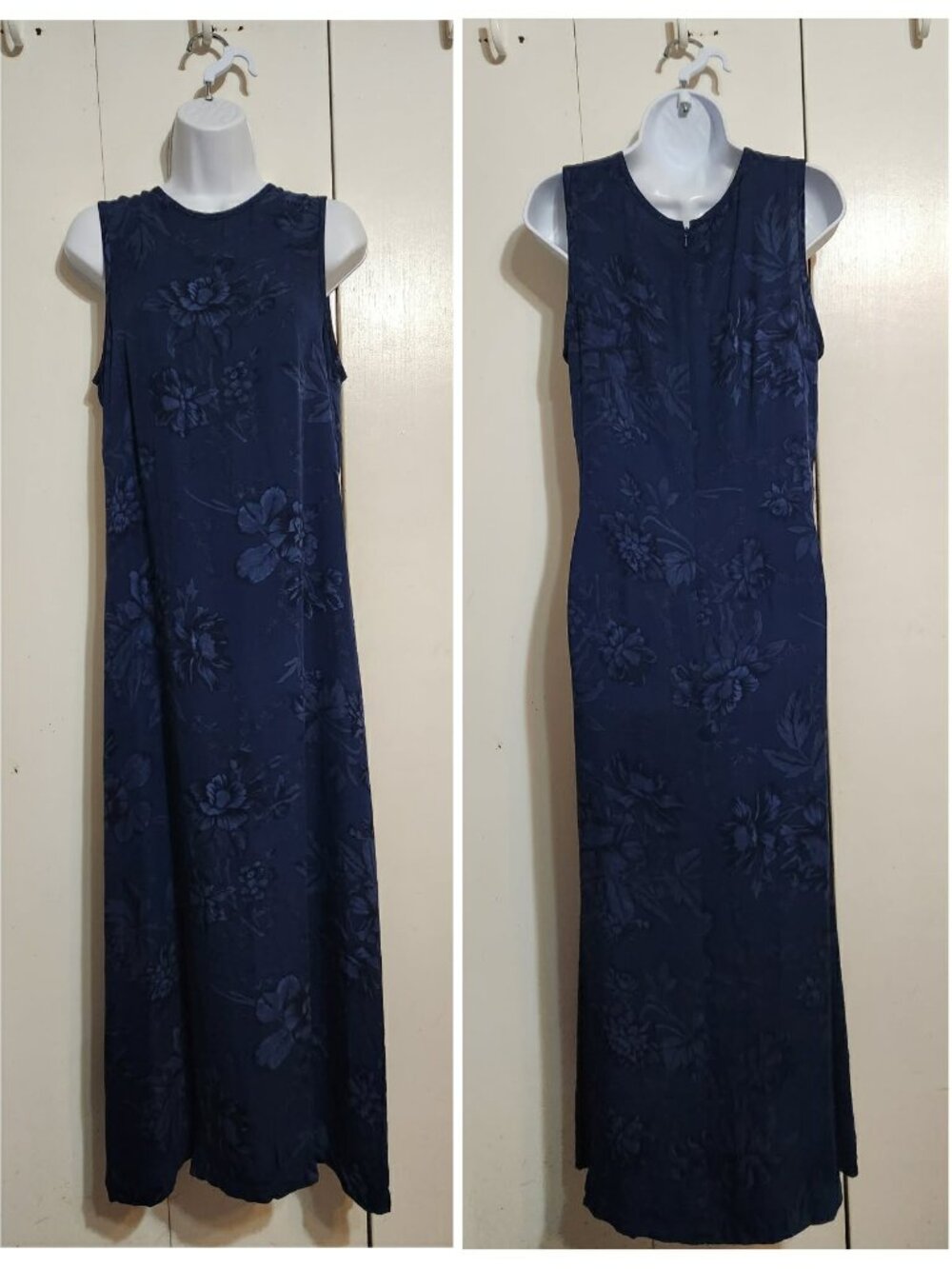 Lauren Ralph Lauren Navy Blue Silk Floral Dress Sz 10 Sleeveless VTG 90s Y2K